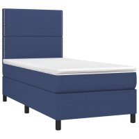 vidaXL Boxspringbett mit Matratze &amp; LED Blau 100x200 cm Stoff