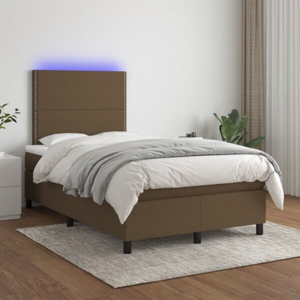 vidaXL Boxspringbett mit Matratze &amp; LED Dunkelbraun 120x200 cm Stoff