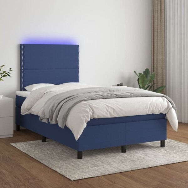 vidaXL Boxspringbett mit Matratze &amp; LED Blau 120x200 cm Stoff