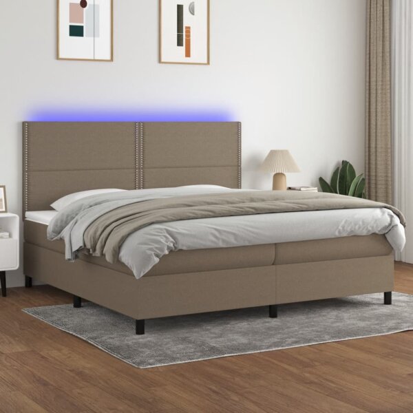 vidaXL Boxspringbett mit Matratze &amp; LED Taupe 200x200 cm Stoff