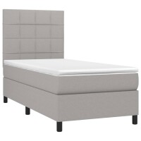 vidaXL Boxspringbett mit Matratze &amp; LED Hellgrau 100x200 cm Stoff