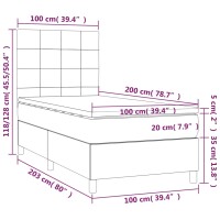 vidaXL Boxspringbett mit Matratze &amp; LED Hellgrau 100x200 cm Stoff