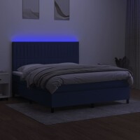 vidaXL Boxspringbett mit Matratze &amp; LED Blau 180x200 cm Stoff