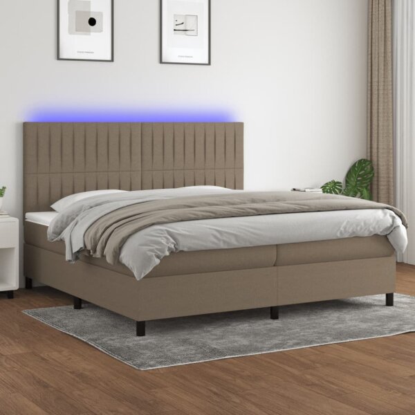 vidaXL Boxspringbett mit Matratze &amp; LED Taupe 200x200 cm Stoff