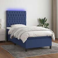 vidaXL Boxspringbett mit Matratze &amp; LED Blau 100x200 cm Stoff