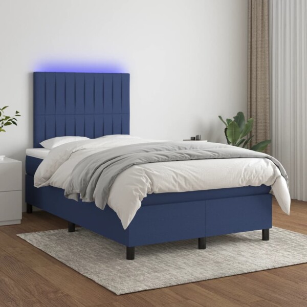 vidaXL Boxspringbett mit Matratze &amp; LED Blau 120x200 cm Stoff