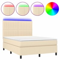 vidaXL Boxspringbett mit Matratze &amp; LED Creme 140x200 cm Stoff