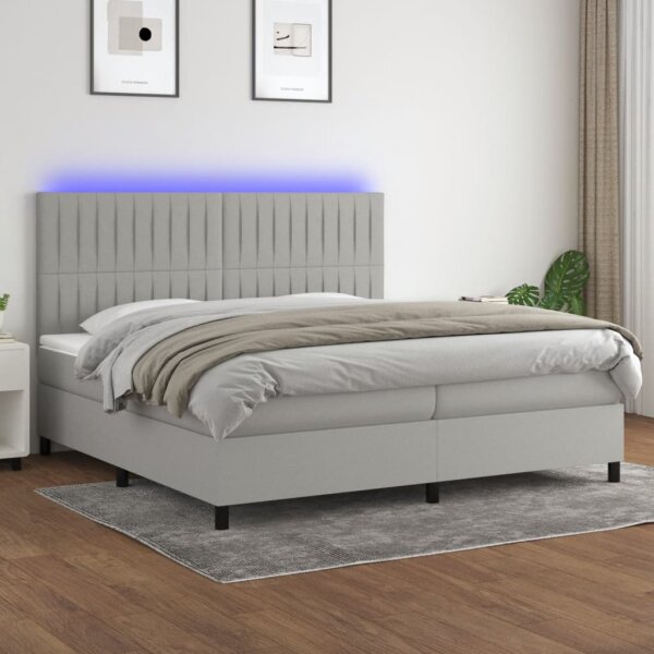 vidaXL Boxspringbett mit Matratze &amp; LED Hellgrau 200x200 cm Stoff