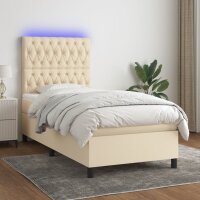 vidaXL Boxspringbett mit Matratze &amp; LED Creme 90x190 cm Stoff