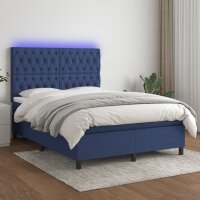 vidaXL Boxspringbett mit Matratze &amp; LED Blau 140x190 cm Stoff