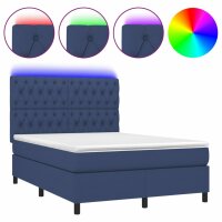 vidaXL Boxspringbett mit Matratze &amp; LED Blau 140x190 cm Stoff