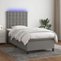 vidaXL Boxspringbett mit Matratze &amp; LED Dunkelgrau 80x200 cm Stoff