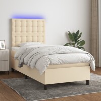 WOWONA Boxspringbett mit Matratze &amp; LED Creme 90x200 cm Stoff