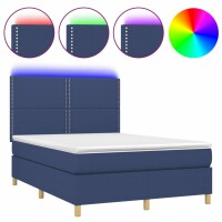 vidaXL Boxspringbett mit Matratze &amp; LED Blau 140x190 cm Stoff