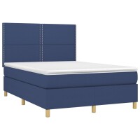 vidaXL Boxspringbett mit Matratze &amp; LED Blau 140x190 cm Stoff