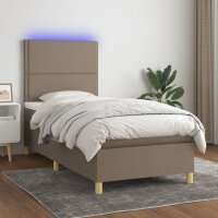 WOWONA Boxspringbett mit Matratze &amp; LED Taupe 80x200 cm Stoff