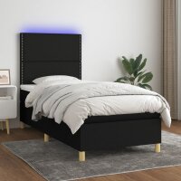 vidaXL Boxspringbett mit Matratze &amp; LED Schwarz 90x200 cm Stoff