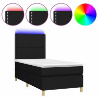 vidaXL Boxspringbett mit Matratze &amp; LED Schwarz 90x200 cm Stoff