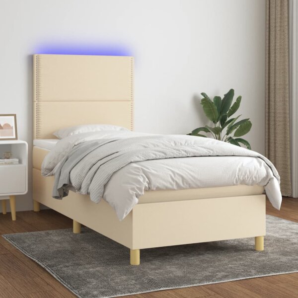 vidaXL Boxspringbett mit Matratze &amp; LED Creme 90x200 cm Stoff