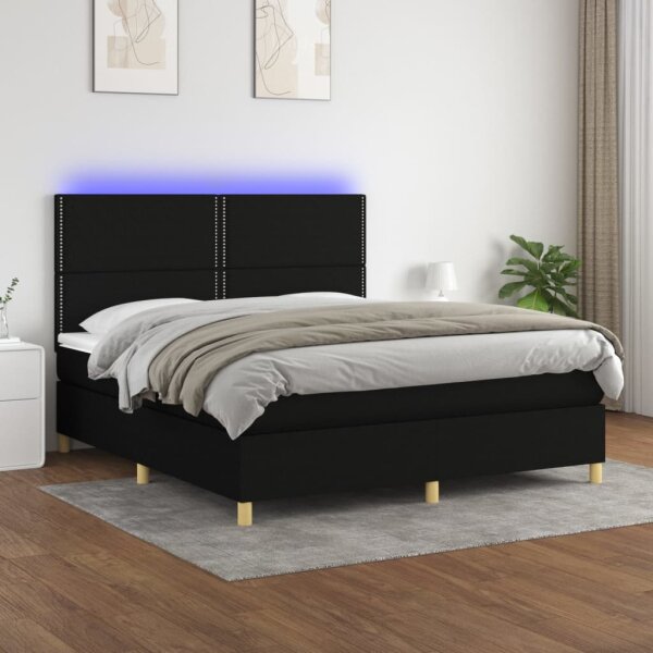 vidaXL Boxspringbett mit Matratze &amp; LED Schwarz 160x200 cm Stoff