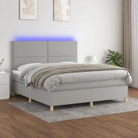 vidaXL Boxspringbett mit Matratze &amp; LED Hellgrau 180x200 cm Stoff