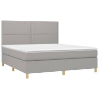 vidaXL Boxspringbett mit Matratze &amp; LED Hellgrau 180x200 cm Stoff