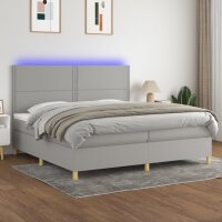 vidaXL Boxspringbett mit Matratze &amp; LED Hellgrau 200x200 cm Stoff