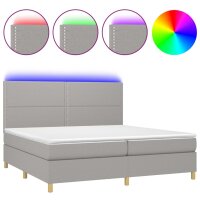 vidaXL Boxspringbett mit Matratze &amp; LED Hellgrau 200x200 cm Stoff