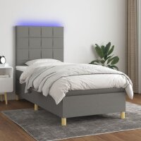 vidaXL Boxspringbett mit Matratze &amp; LED Dunkelgrau 80x200 cm Stoff