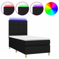 vidaXL Boxspringbett mit Matratze &amp; LED Schwarz 100x200 cm Stoff