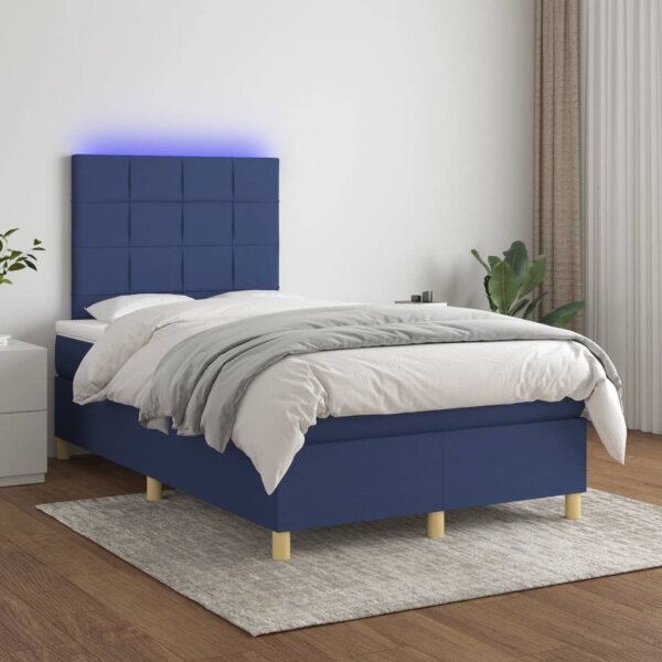 WOWONA Boxspringbett mit Matratze &amp; LED Blau 120x200 cm Stoff