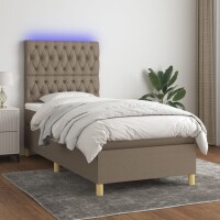 WOWONA Boxspringbett mit Matratze &amp; LED Taupe 80x200 cm Stoff