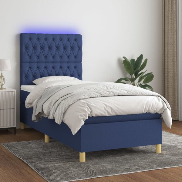 vidaXL Boxspringbett mit Matratze &amp; LED Blau 80x200 cm Stoff