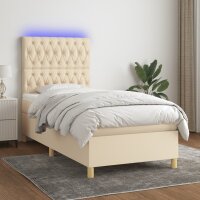 vidaXL Boxspringbett mit Matratze &amp; LED Creme 90x190 cm Stoff