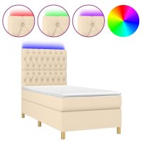 vidaXL Boxspringbett mit Matratze &amp; LED Creme 90x190 cm Stoff