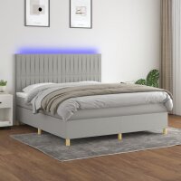 vidaXL Boxspringbett mit Matratze &amp; LED Hellgrau 180x200 cm Stoff