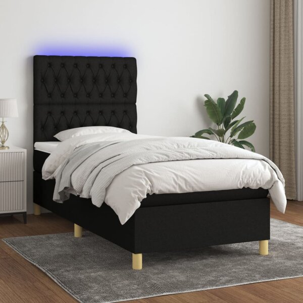 WOWONA Boxspringbett mit Matratze &amp; LED Schwarz 90x200 cm Stoff