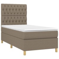 vidaXL Boxspringbett mit Matratze &amp; LED Taupe 90x200 cm Stoff