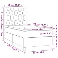 vidaXL Boxspringbett mit Matratze &amp; LED Taupe 90x200 cm Stoff