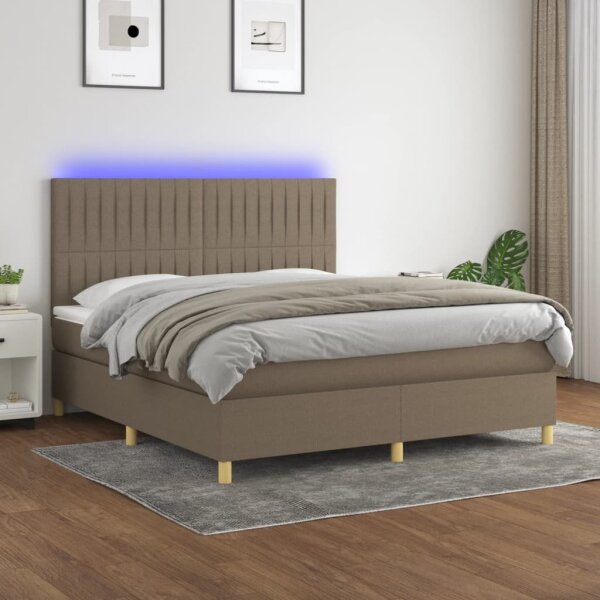 vidaXL Boxspringbett mit Matratze &amp; LED Taupe 180x200 cm Stoff