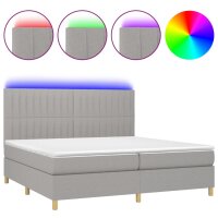 vidaXL Boxspringbett mit Matratze &amp; LED Hellgrau 200x200 cm Stoff