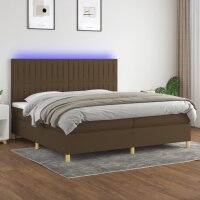 vidaXL Boxspringbett mit Matratze &amp; LED Dunkelbraun 200x200 cm Stoff