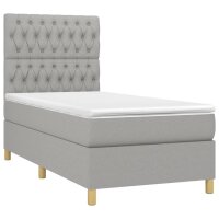 vidaXL Boxspringbett mit Matratze &amp; LED Hellgrau 90x190 cm Stoff