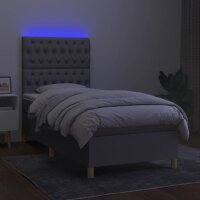 vidaXL Boxspringbett mit Matratze &amp; LED Hellgrau 90x190 cm Stoff