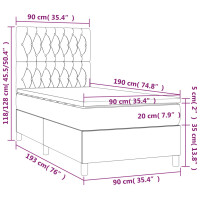 vidaXL Boxspringbett mit Matratze &amp; LED Hellgrau 90x190 cm Stoff