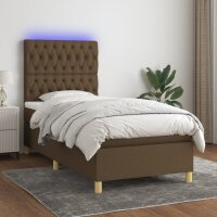 vidaXL Boxspringbett mit Matratze &amp; LED Dunkelbraun 90x190 cm Stoff