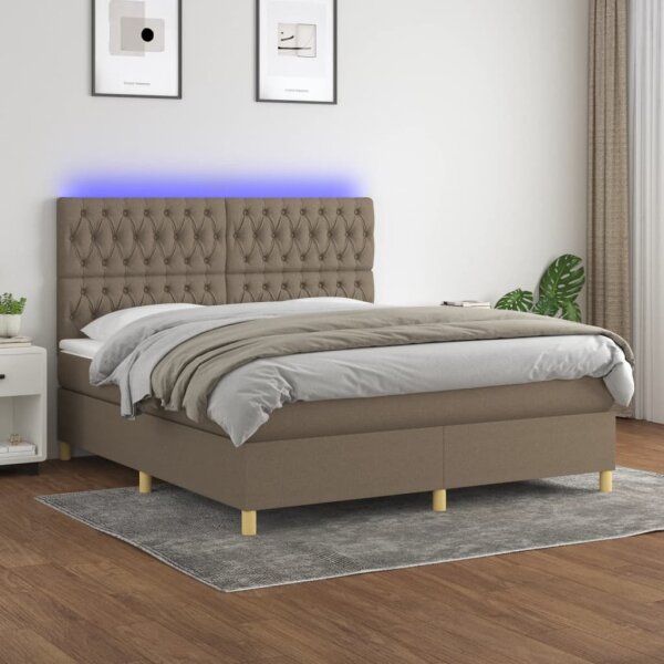 vidaXL Boxspringbett mit Matratze &amp; LED Taupe 160x200 cm Stoff