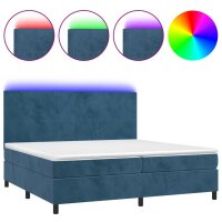 vidaXL Boxspringbett mit Matratze &amp; LED Dunkelblau 200x200 cm Samt