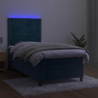 vidaXL Boxspringbett mit Matratze &amp; LED Dunkelblau 80x200 cm Samt