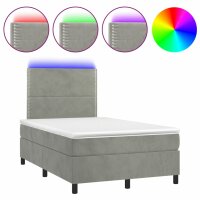 vidaXL Boxspringbett mit Matratze &amp; LED Hellgrau 120x200 cm Samt